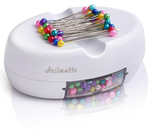 Arcimatto Magnetischer Nadelhalter, starkes Magnet-Nadelkissen mit Schublade, Nadelkissen mit 100 Stück Kugelkopf, gerade Nadeln zum Nähen, Nadelkissen, Haarnadel-Halter, Büroklammer-Organizer zum