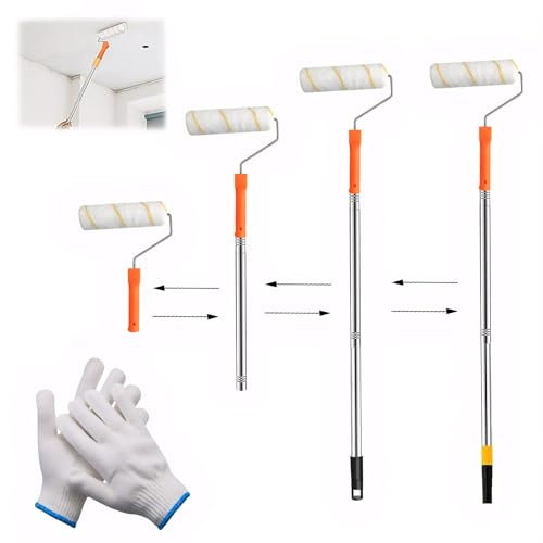 Paint Stick Roller,Paint Roller Extension Pole,Extendable Paint Roller,1.2m Ceiling Paint Roller,with Gloves,Multi-Purpose for Painting Walls,Ceilings,Doors,Decorations