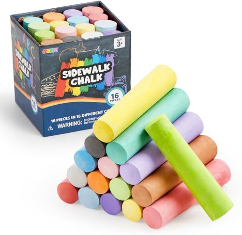JOYIN Straßenmalkreide für Kinder Abwaschbare Farben straßenmalkreide Set Ungiftige Jumbo-Kreide Waschbare Jumbo Kreide for Outdoor Art Play, Painting on Malkreid Tafel, Kreide Großpackung,16 Stück