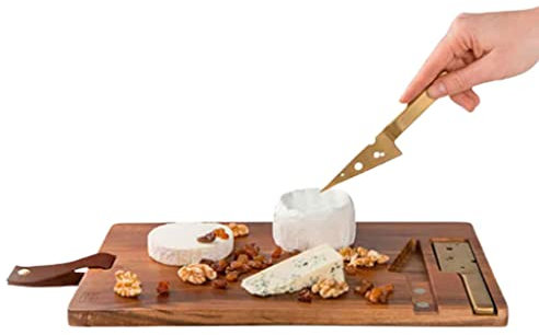 KHDONT Spacious Vintage Dessert Fruit Cutting Board Cheese Boards Charcuterie Boards Nordic Solid Wood Bread Board W/Knives Hangable Snack Tray Multifunction