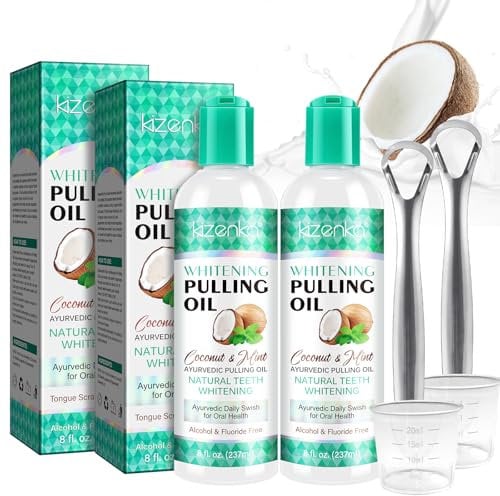 2 pack Kokosnuss-Ziehöl für die Zähne 237ml, Minzöl zum Ziehen von Mundwasser mit Zungenschaber, Mundziehöl mit Kokosnuss & Pfefferminzöl, Zahnaufhellung