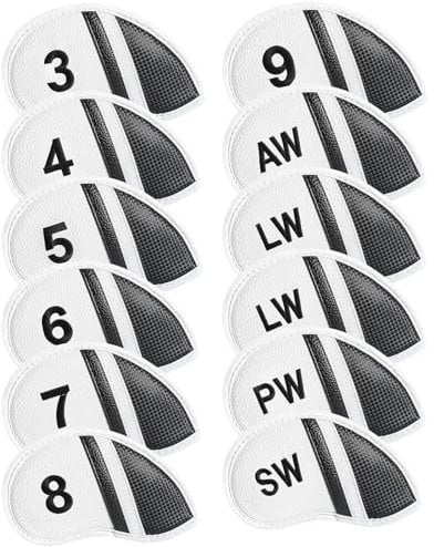 Golf Iron Head Covers Numbers Synthetic Leather Headcover Deluxe Value 12 Pcs Set, Golf Iron Headcovers Protector for Club Mens Protable Fit All Brands (White)