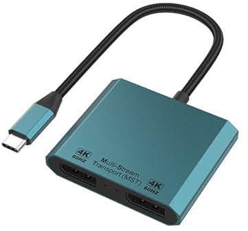 USB C to Dual DisplayPort Adapter, Dual DP Splitter for Dual Monitors 4K 60Hz, USB Type C Multi-Monitor MST Hub Compatible with MacBook Pro/Air, Pad, Surface, Dell, Galaxy, Chromebook (2 in 1)