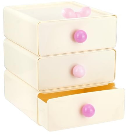3 Pièces Boite Rangement Tiroir Empilables, Tiroir Rangement Plastique Boite Rangement Bureau avec Nœud Papillon, Boîtes à Tiroirs Organisateur de Cosmétiques pour Bureau, Chambre, Cosmétique, Bureau