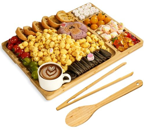 Zenxylo Juego de regalo de tablas de charcutería mejoradas, tabla de queso de bambú grande, idea de regalo para Navidad, Halloween, inauguración de la casa, aniversario, boda, cumpleaños, Acción de