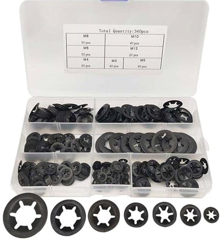 Sicherungsscheiben Sortiment Kit M3-M12 350 teilig Manganstahl Schwarz