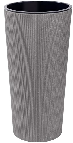 KONZEPT Blumentopf Hoch (57 cm) mit Einsatz – geeignet für Innen- & Außenbereich, wetterfest, UV-beständig, mit Rillenstruktur – Grau, Eco-Kunststoff, ideal für Garten, Balkon, Terrasse & Wohnung