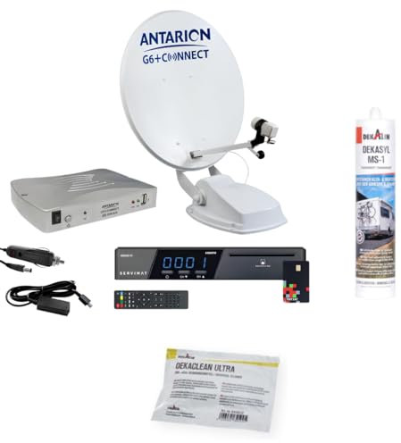 Antarion Pack Parabole Camping-Car et récepteur + Colle adhésif Universel + Lingette