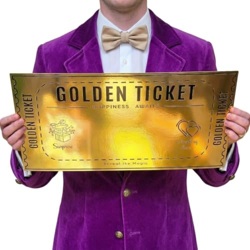 Cappstan UK Extra Large Golden Ticket - Write Any Message on Giant 58cm Width - Perfect for Corporate or Charity Events - Double Sided Gold - Large Blank Cheque - 1pc