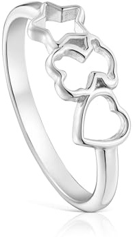 TOUS Ring mit Bärenmotiv, Herz und Sterne, aus Sterlingsilber, Kollektion Motive, 52 (16.6), Sterling Silber, Kein Edelstein