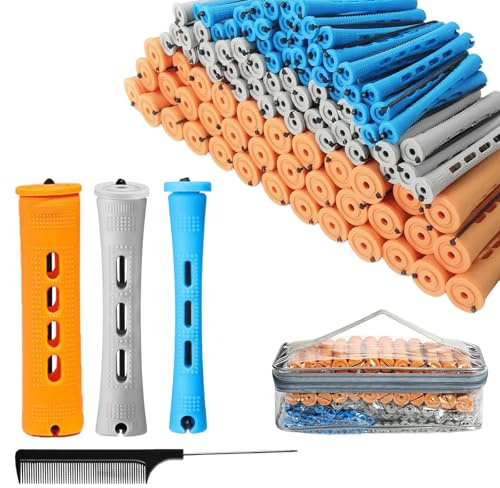 Perm Rods, Cold Wave Hair Perm Rods Hair Rollers Set with Rat Tail Comb