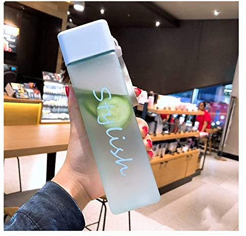 JZFOACHR Drinking Bottle, Simple Summer Frosted Square Plastic Water Cup Sports Water Bottle Small Fresh And Leak-proof Hand Cup Eco Friendly(Green (Frosted))