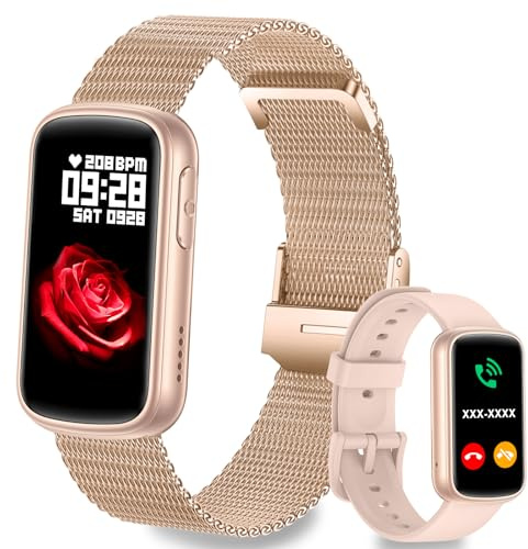 Fitonme Smartwatch Damen,Bluetooth-Anruf,Herzfrequenz-/Schlafmonitor/SpO2,130+ Sportmodi, 1,47'' HD Touchscreen Fitness-Tracker Für Android iPhone,IP68 Wasserdicht,2 Armbänder,Roségold