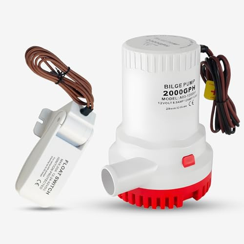 Bilge Pump 12V 2000GPH, Electric Marine Submersible Bilge Pump 1-1/8 (29mm) with Float Switch, Low Noise,Corrosion-Resistant casing, for Boats, Ponds, Pools,Yacht