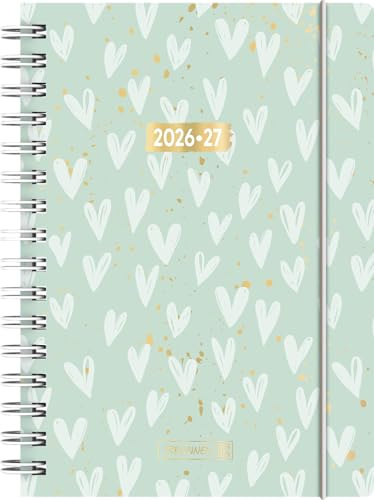 Schülerkalender 2026/2027 Hearts | A5, Kunststoff: 1 Seite = 1 Tag, Sa. und So. auf einer Seite ; Kalendarium: August 2026 bis Juli 2027
