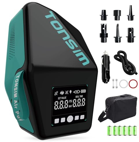 Tonsim Electric Paddle Board Pump 20 PSI, Rechargeable SUP Pump with 4 Modes, Dual-Stage Inflation & Deflation, 12V DC Car Connector, Auto Shut-Off for Paddle Boards, Kayaks & Tents