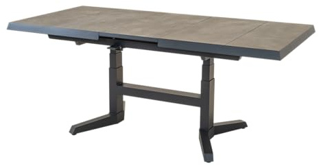 Lesli Living Keramik Ausziehtisch Murcia, Gartentisch, Anthrazit | Ausziehbar 143 auf 183 x 88 cm, Stufenlos Höhenverstellbar H 54-74 cm, Keramikplatte, Wetterfest, Outdoor