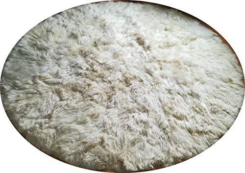 Alpacaandmore Runder Natur farbener original peruanischer Alpaka Fellteppich Wohnzimmer Teppich Verschiedene Gößen (140 cm)