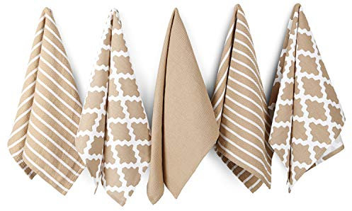 Penguin Home Premium-Geschirrtuch aus 100% Reiner Baumwolle für die Küche, Set mit 5 Küchentüchern, weiche und langlebige Küchentücher, Handtuch-Set, maschinenwaschbar, 65 x 45 cm, Farbe – Beige