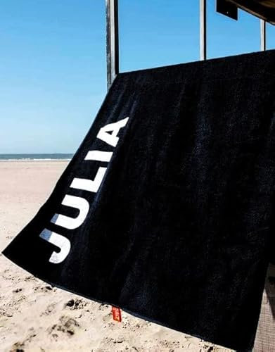S< S< Strandtuch mit Name - personalisierte Bedrucking - XXL Saunatuch - Strandtuch 100x200 aus Baumwolle (Schwarz)