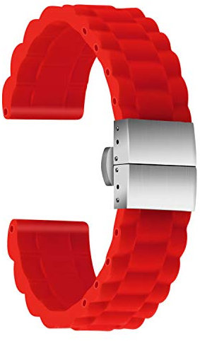 ULLCHRO Bracelet Montre Haute Qualité Remplacer Silicone Bracelet Montre Link Pattern - 16mm, 18mm, 20mm, 22mm, 24mm Caoutchouc Montre Bracelet avec Boucle Déployante Acier inoxydable (22mm, rouge)