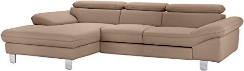 Mivano Ecksofa Driver mit Recamiere links, Ledercouch im modernen Design, Inkl. verstellbare Kopfstützen, 268 x 73 x 169, Kunstleder, Braun