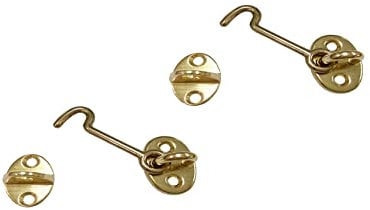 QCAA Forged Brass Cabin Hook Latch & Eye, 3, Vibrated Brass, 2 Pack, Made in Taiwan