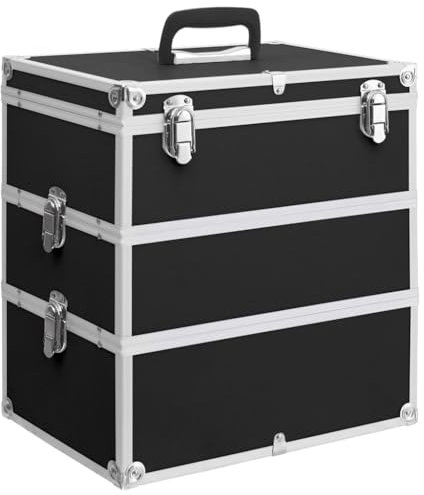 vidaXL Kosmetikkoffer Schminkkoffer Friseurkoffer Schmuckkoffer Alukoffer Werkzeugkoffer Werkzeugkasten Alu 37x24x40cm Schwarz Aluminium