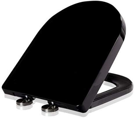 mlhk Toilettendeckel Toilettensitz Schwarz D-Form Toilettensitze Mit Langsamer Absenkung Stabile Scharniere Ultrabeständige WC-Toilette Mit Edelstahlboden Für Badezimmer Und Waschraum