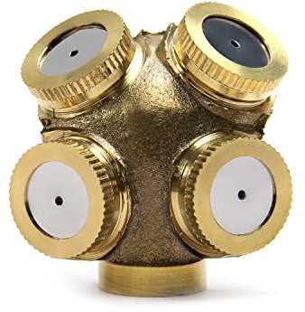 MroMax 1/4BSPF 2 Loch Messing Nebel Sprühdüse Garten Sprinkler Bewässerungsarmatur 1 Stück 1PCS 4孔 Messing-Ton