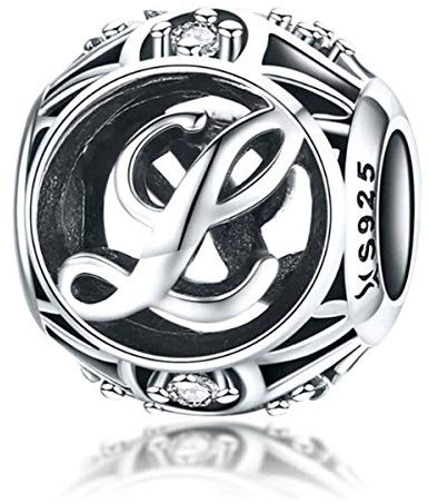 Geburtstags-Charms aus echtem 925er-Sterlingsilber, mit Initiale A-Z, DIY, Alphabet-Charm-Anhänger für Pandora-Charm-Armbänder (Buchstabe L)