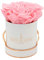 PARIS EN ROSE Rosenbox DELUXE | mit 4 rosa Infinity Rosen Größe XL | konservierte ewige Rose | runde Weiß-Roségold Box | 3 Jahre haltbar | Grußkarte