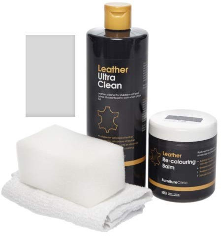Furniture Clinic - Easy Leder Restauration Set - Leder Reiniger und Farbauffrischung Balsam - Kratzer Abschürfungen Ausbleichungen – Autositze, Sofas, Bekleidung, Schuhe und Taschen (Weiß)