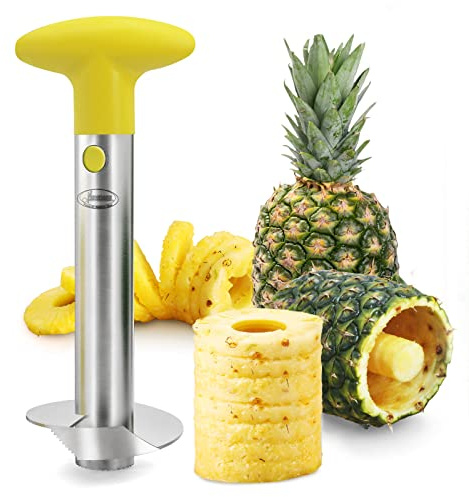 Pineapple Corer, [Upgraded, Reinforced, Thicker Blade] Newness Premium Pineapple Corer Remover, Stainless Steel Pineapple Core Remover Kitchen Tool with Sharp Blade for Diced Fruit Rings, Yellow