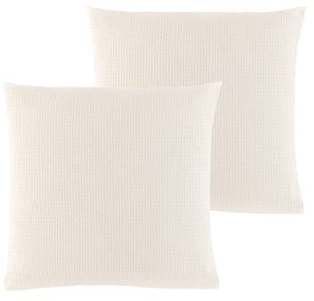 WOHNWOHL Waffelpiqué Kissenhülle • Kissenbezug • Sofakissen-Hülle • Dekokissen • 100% Baumwolle • Größe: 45 x 45 cm • Packungsgröße: 2er Pack • Farbe: Creme