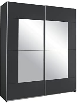 Crato Rauch 175cm Wide Sliding 2 Mirrored Door Wardrobe in A Dark Anthracite Finish With Silver Door Trims MADE IN GERMANY