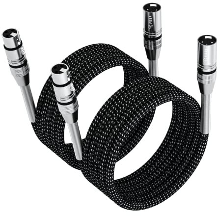FIBBR XLR Cable 8m-2 Pack, Microphone Cable Nylon Braided XLR Male to Female Heavy Duty Balanced Microphone Cord Compatible with Preamps/Speaker Systems and More