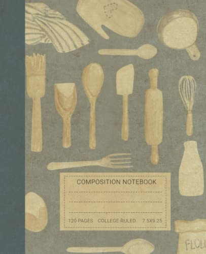 Composition Notebook: Beautiful Vintage Illustration of Wooden spoons - Book For Notes. Perfect Gift For Baking and Cooking Lovers