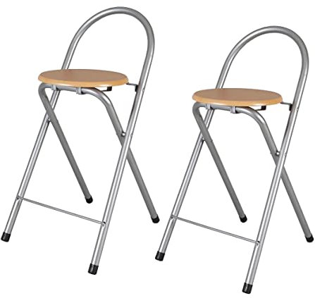 thesecrethome.es - Pack de 2 o 4 Taburetes Plegables con Respaldo - Sillas Plegables de Metal y Madera - Ideales para Cocina, Terraza o Jardín - Alto. 80 cm x Largo. 40 cm (Pack de 2 Unidades)