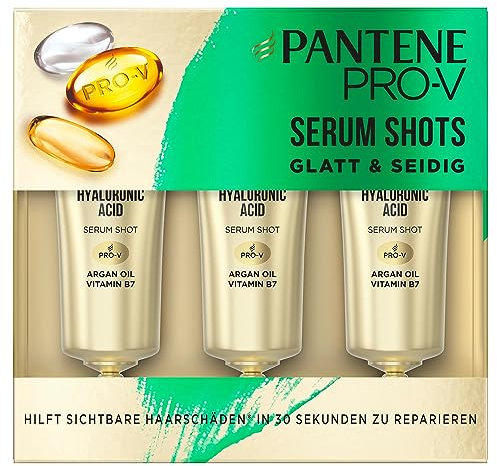 Pantene Pro-V Glatt & Seidig Serum Shots (10 Packungen x 3 Stück x 15 ml), mit Hyaluronsäure, Arganöl & Vitamin B7, haarkur trockene Haare, repariert sichtbare Haarschäden in 30 Sekunden