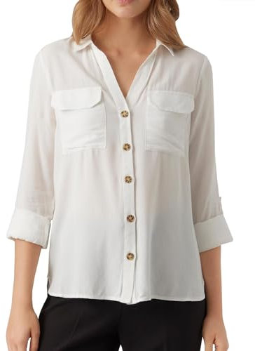 VERO MODA Damen Vmbumpy L/S Shirt New WVN Ga Noos Langarmbluse, Snow White ,L