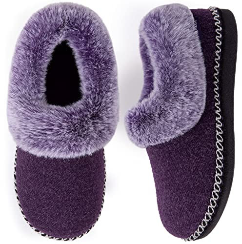 EverFoams Pantoufles pour femme à mousse à mémoire de forme, chaudes, douces, confortables, antidérapantes, avec col pelucheux, pour intérieur, maison, violet, 39 EU