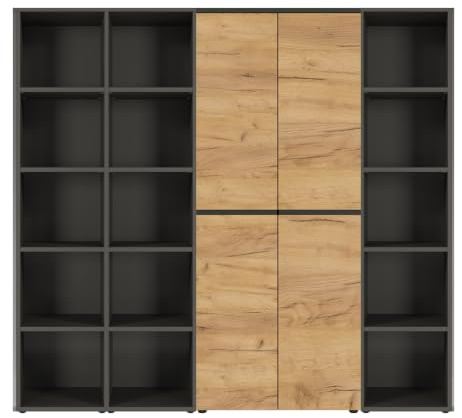 Lomadox Büro Aktenschrank Kombination in Graphit mit Navarra Eiche Nb., B/H/T: ca 215/197/40 cm