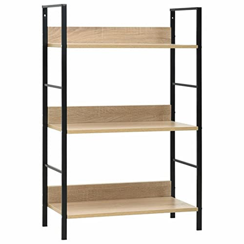 Chusui Bücherregal 3 Regalböden, Raumteiler Regal, Standregal, Bookcase, Bücherwand, Büroregal, Regalbrett, Eiche 60×27,6×90,5 cm Holzwerkstoff