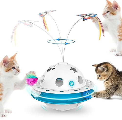 3 in 1 Interactive Cat Toys, Automatic Cat Toy for Indoor Cats, Kitten Toys, Dual Power Supplies, Auto On/Off, Fluttering Butterfly, Random Moving Ambush Feather, Best Gift for Cats