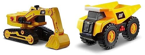 CatToysOfficial Caterpillar Bagger 33 cm mit Licht & Sound, Gelb; Schwarz & Caterpillar by Funrise 82285 Caterpillar, CAT Tough Machines Kipper Baufahrzeug, Gelb Schwarz