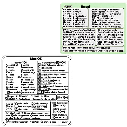 2 Stück Shortcut Sticker Mac, Mac OS Excel Shortcuts-Aufkleber Tastatur-Shortcut-Aufkleber Windows Selbstklebend Shortcut-Aufkleber Vinyl Kompatibel mit MacBook 13-16 Zoll