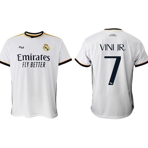 Real Madrid Camiseta Primera Equipación Temporada 2023-2024 - Vini JR. 7 - Replica Oficial con Licencia Oficial - Adulto (L)