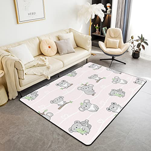 Loussiesd Koala Bereich Teppich 100x150cm Nette Koala Wohnzimmer Teppiche Cartoon Koala Dekorative Tier Teppich Indoor Bodenmatte Zoo Tiere Rosa Grau Akzent Teppich Outdoor Teppich