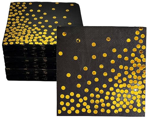 CEILIWEN Lot de 100 serviettes jetables noires et dorées 33 x 33 cm